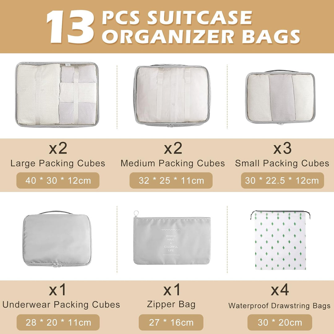 Koffer Organizer Set 13-teilig, Wasserdicht Packing Cubes, Multifunktionale Travel Packwürfel, Koffe