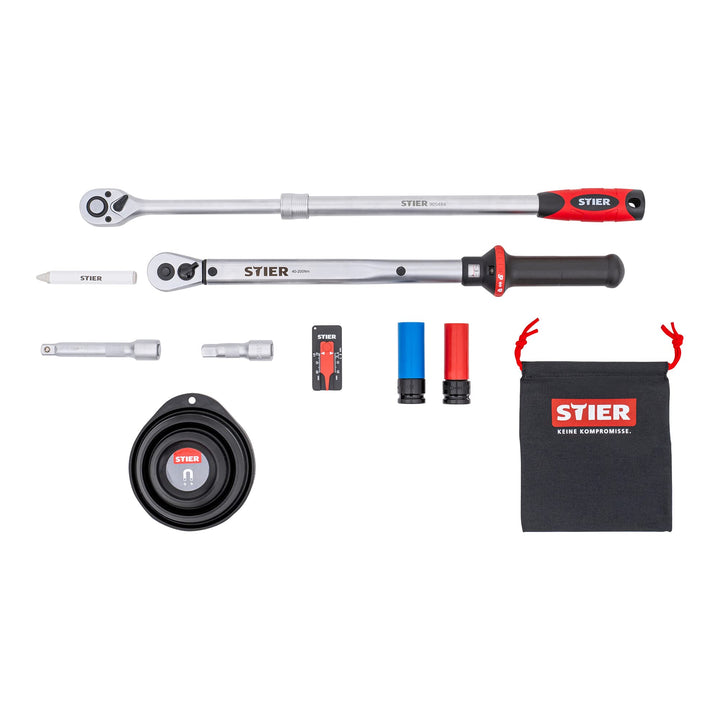 STIER Rad-Montage-Set 1/2'', Reifenwechsel-Set, 40-200 Nm, 11-teilig, im stabilen Koffer, mit hochwe