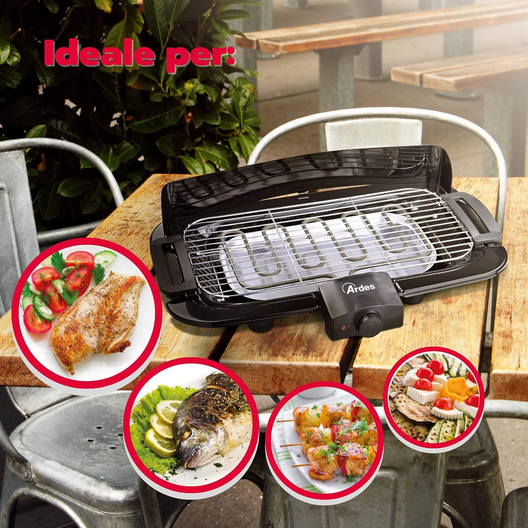 ARDES - AR1B02 Elektrogrill Rauchfrei 2000 W Tragbarer elektrischer Balkongrill Grill für Innen- und