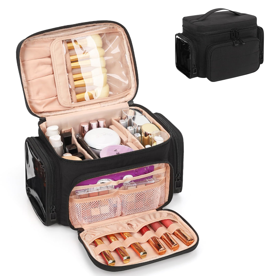 Kosmetiktasche Gross, Reise Make Up Tasche Damen Schminktasche mit Pinselhalter Fach, Portable Makeu