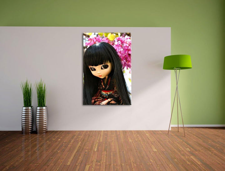 anmutige Geisha Pullip Leinwand, XXL riesige Bilder fertig gerahmt mit Keilrahmen, Kunstdruck auf Wa