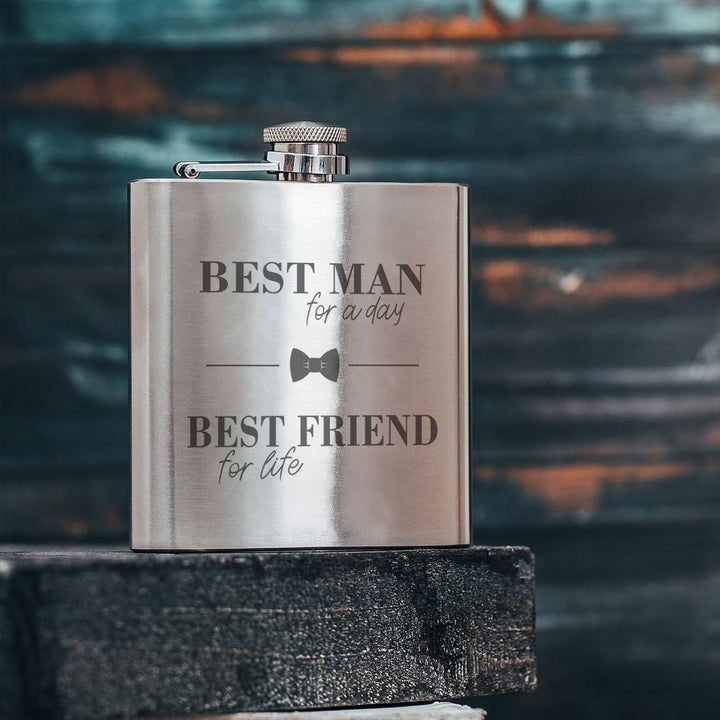 Edelstahl Flachmann Klein mit Gravur - Best Man for A Day Best Friend for Life - Geschenkidee für Tr