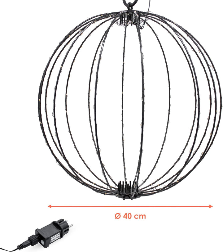 Leuchtkugel zum Hängen 40cm für Aussen | 240 LED, Extra Warm Weiss, Mit Timer und Stecker, Kabelgebu
