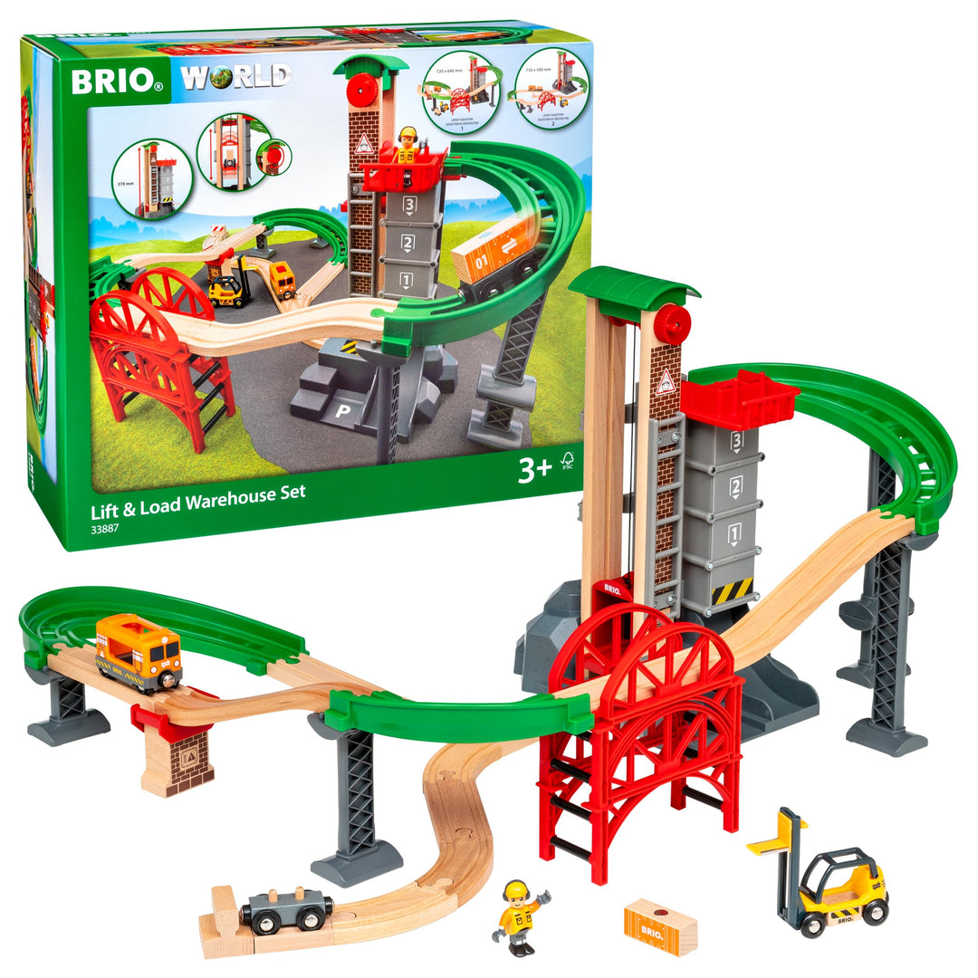 BRIO World 33887 Grosses Lagerhaus-Set mit Aufzug - Zubehör Holzeisenbahn - Konstruktionsspielzeug e