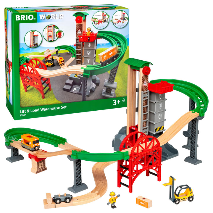 BRIO World 33887 Grosses Lagerhaus-Set mit Aufzug - Zubehör Holzeisenbahn - Konstruktionsspielzeug e