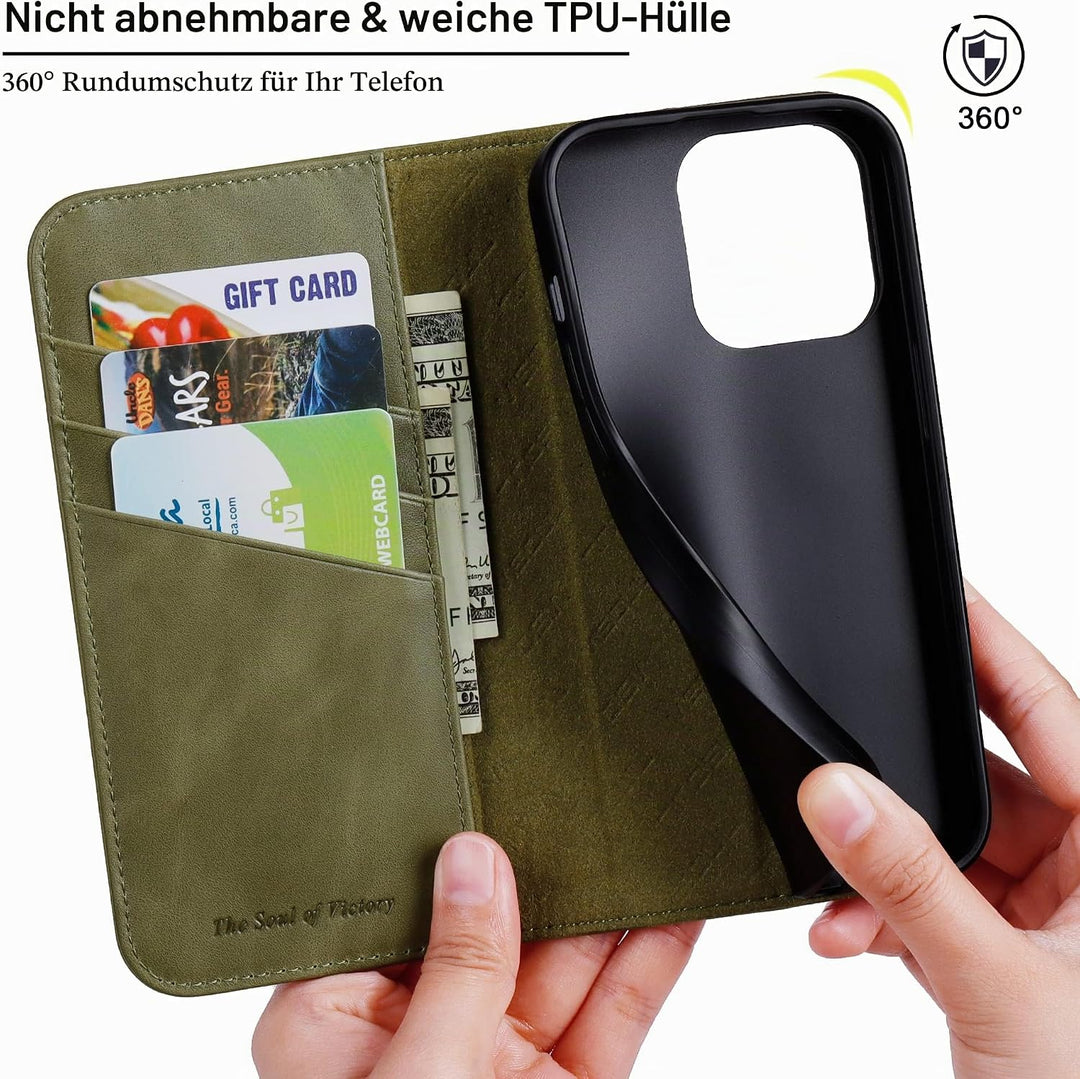 VISOUL Hülle für iPhone 14 Pro Handyhülle [ Echtleder] [Schützt ][3 Kartenfächer] [Magnet] [Standfun