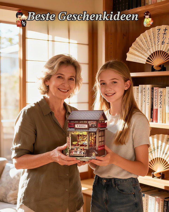 Book Nook Kit - Miniatur Puppenhaus mit LED: 3D Holz-Puzzle Buchstütze, Retro-Deko für Bücherregal,