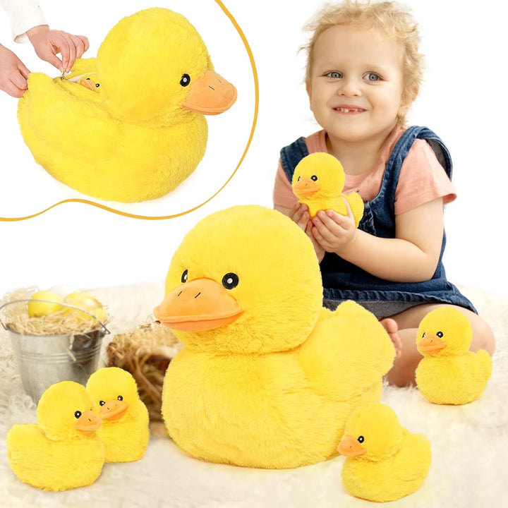MorisMos Gelb Enten Kuscheltier XXL mit 5 Babys im Bauch, 40cm Cute Plüschtier Enten Duck, Weich Plü