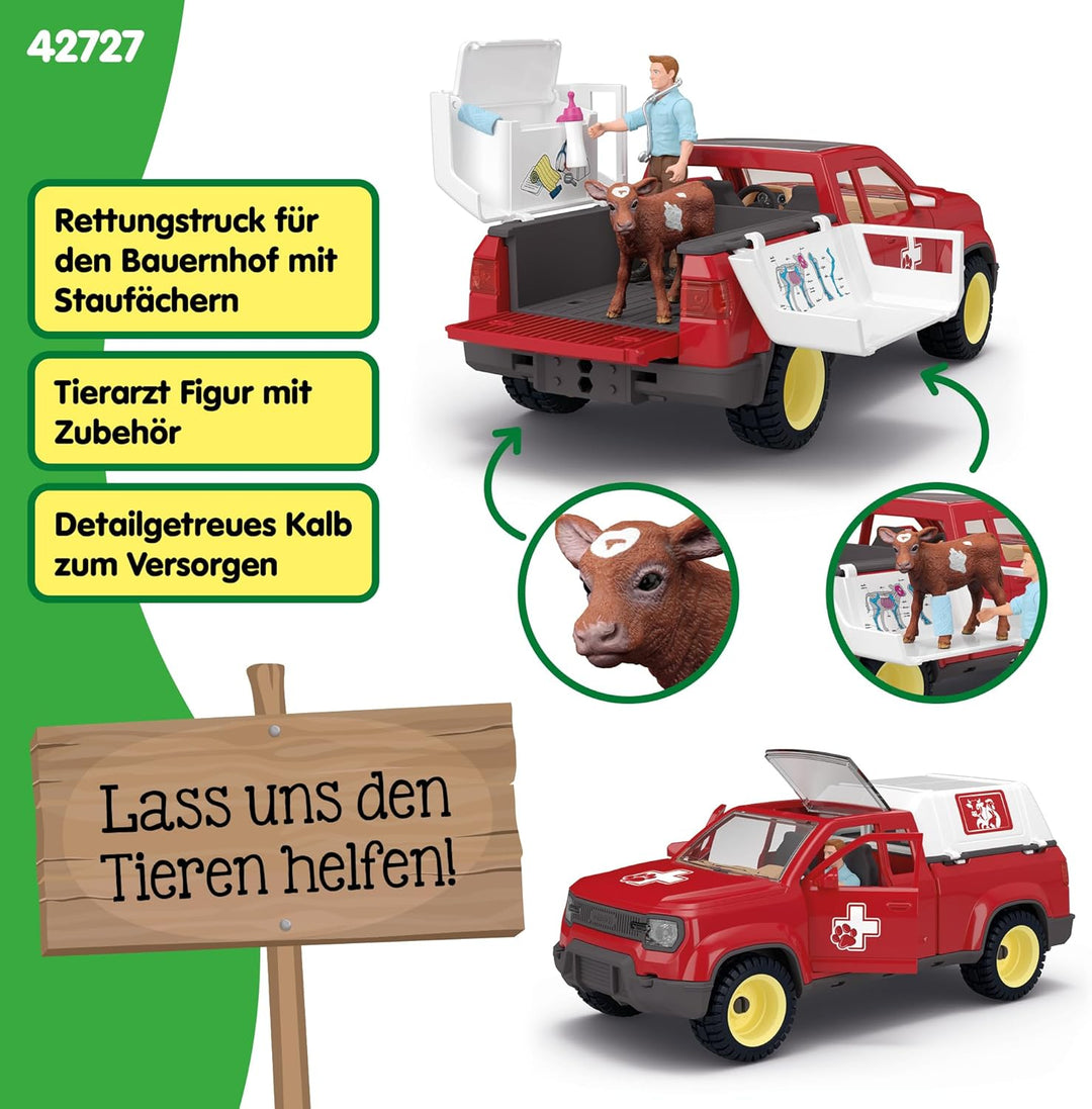 schleich FARM WORLD | Tierarzteinsatz auf dem Bauernhof 42727 | Set inkl. Pick-up, Tierarzt, Kuh & Z