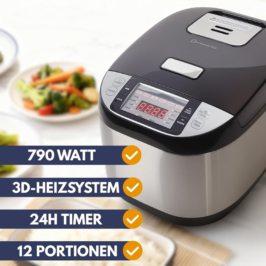 Reiskocher 5 Liter RK50 – Elektrischer Reiskocher & Multikocher für Sushi Reis mit Antihaft-Topf, 3D