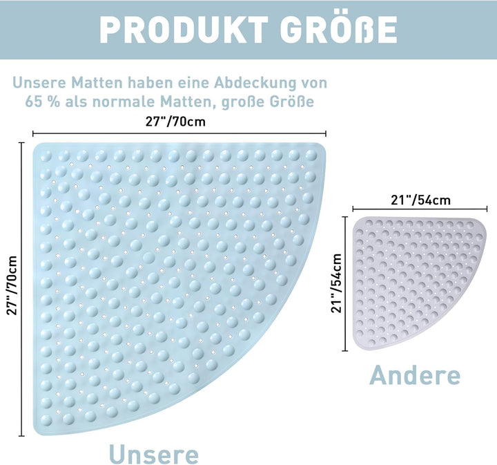 Duschmatte rutschfest Eckduschmatte 70 * 70cm, Duscheinlage Dreieckig mit Saugnäpfe für Eckdusche, D