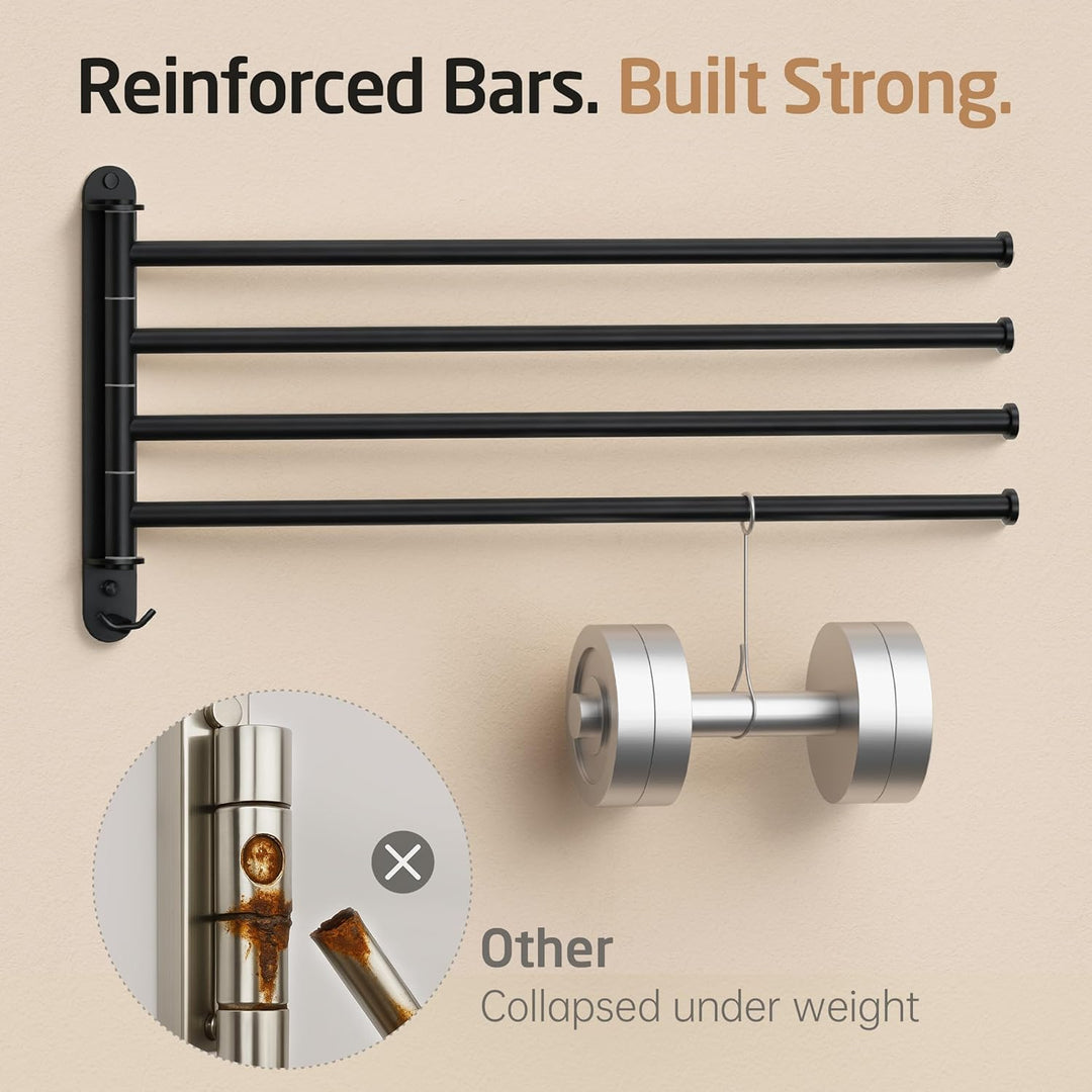 KES Handtuchhalter Schwenkbar Schwarz Badetuchhalter 4 Armig Handtuchstange Edelstahl 18/8 Handtuch