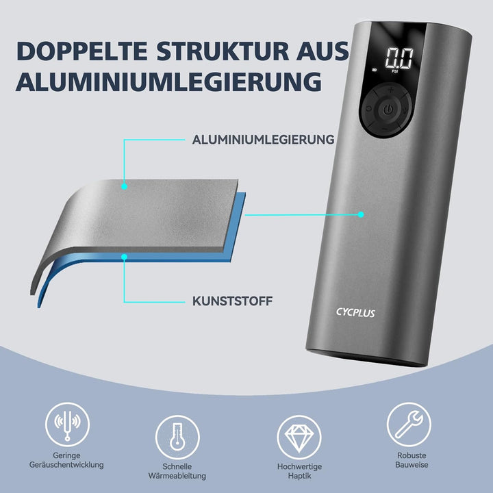 CYCPLUS Luftpumpe 2600mAh*2 150PSI Elektrischer Kompressor Tragbar Fahrradpumpe Mini Reifenpumpe mit