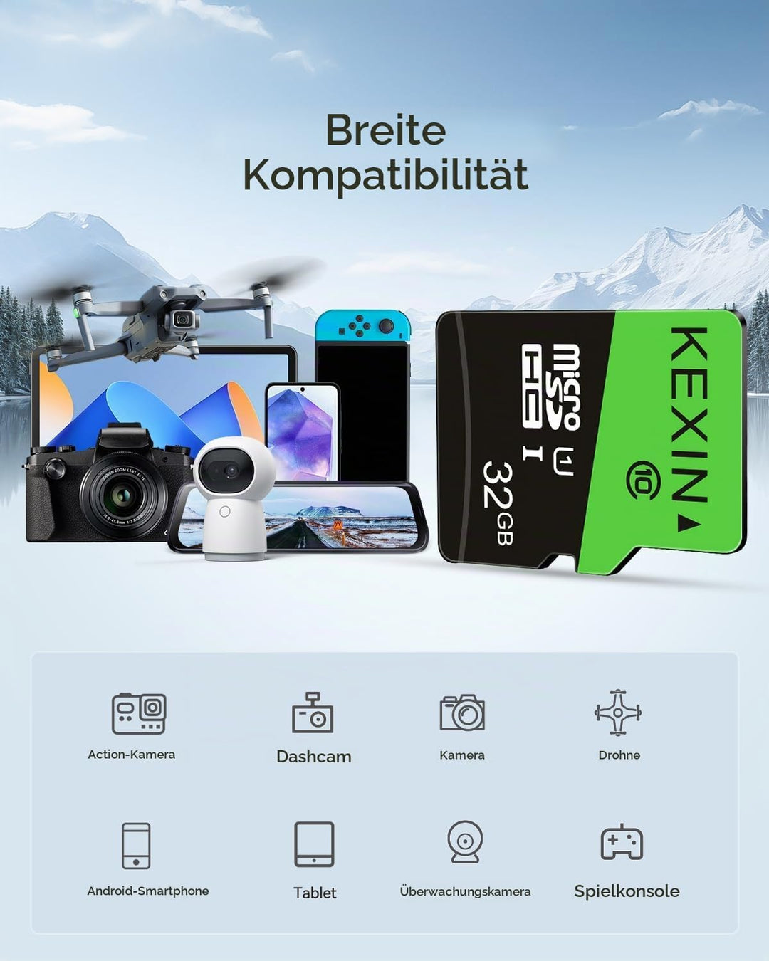 KEXIN Micro SD Karte 32GB 10er Pack, Speicherkarte Micro SD mit SD Adapter, UHS-I, U1, C10, MicroSDH