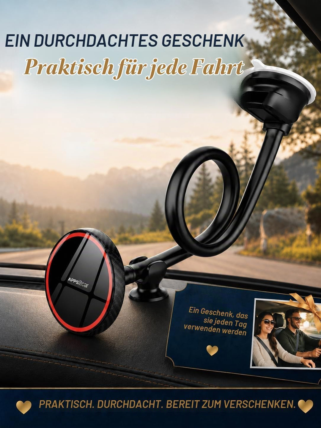 APPS2Car Magnetische Kfz-Handyhalterung für MagSafe – langer Arm 33 cm mit starkem Saugnapf für Wind