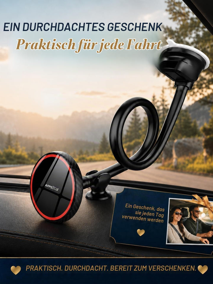 APPS2Car Magnetische Kfz-Handyhalterung für MagSafe – langer Arm 33 cm mit starkem Saugnapf für Wind