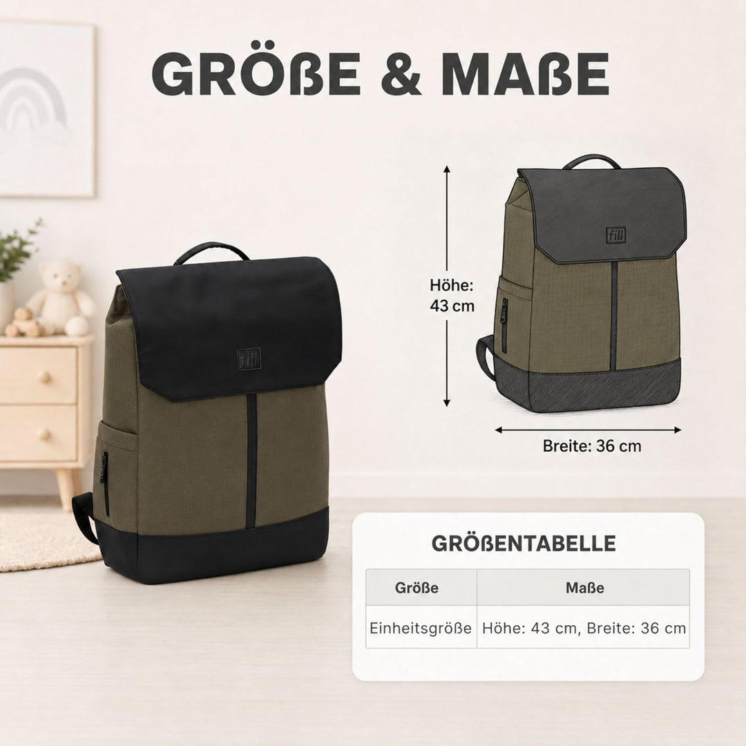 FILL Baby Wickelrucksack Exklusiv | Grosse Wickeltasche Mama Rucksack mit Flaschenwärmer und Wickelu