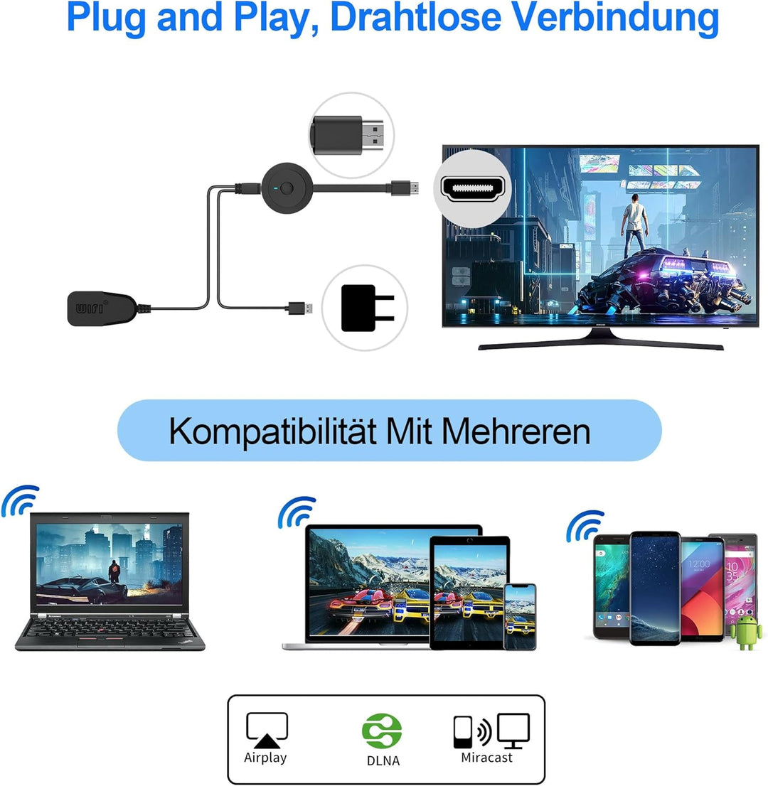 Wireless HDMI Dongle, Adapter 4K Wi-Fi , Smart Display Screen Video TV Adapter für Miracast/DLNA/Air
