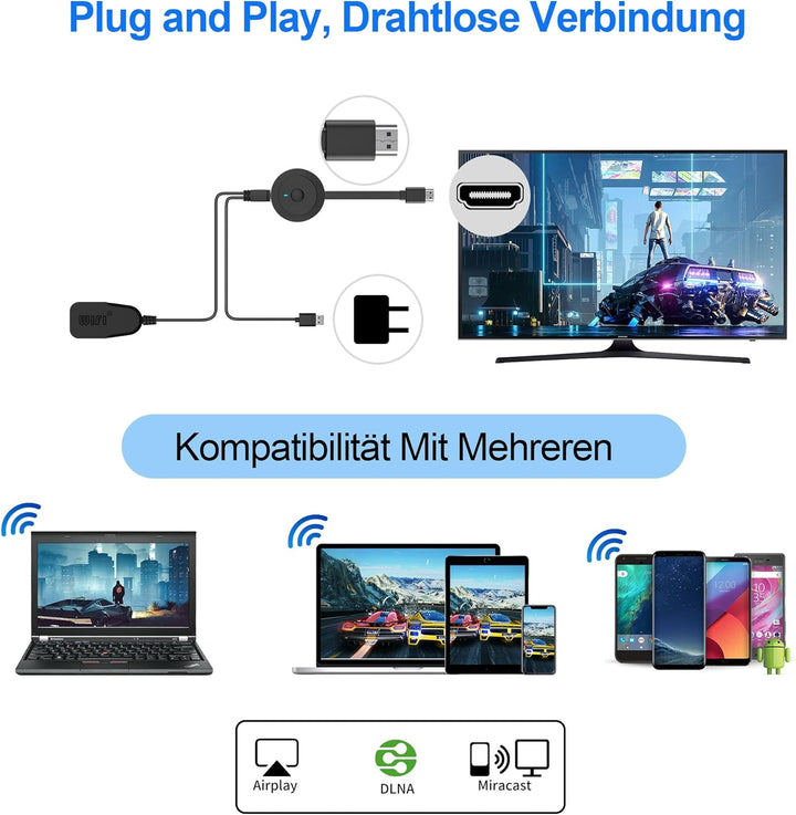 Wireless HDMI Dongle, Adapter 4K Wi-Fi , Smart Display Screen Video TV Adapter für Miracast/DLNA/Air