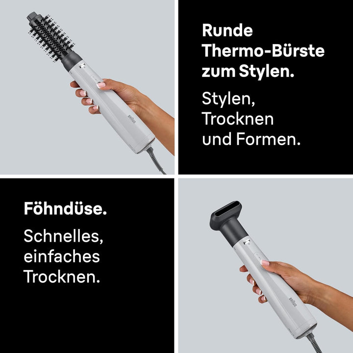 Braun Warmluftbürste AS2.21 – Leichte Föhnbürste mit runder Thermobürste und Trocknungsdüse, 800 W,