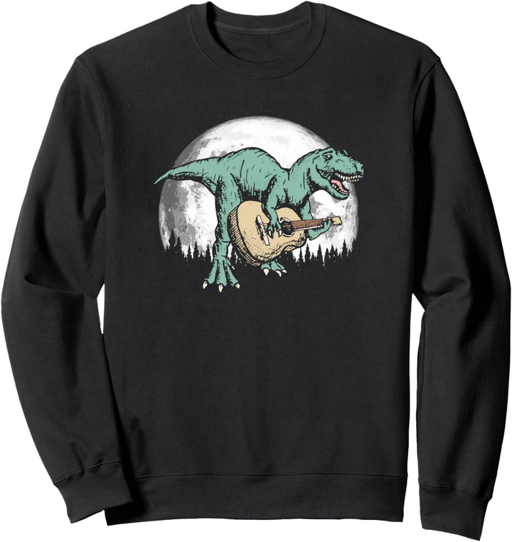 Dinosaur and Acoustic Guitar Funny Tyrannosaurus Music Retro Sweatshirt