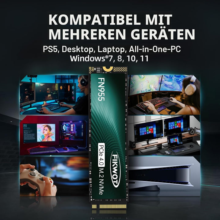 Fikwot FN955 1TB M.2 PCIe Gen4 Internes Solid State Drive mit Graphene Kühlaufkleber - Bis zu 7350 M