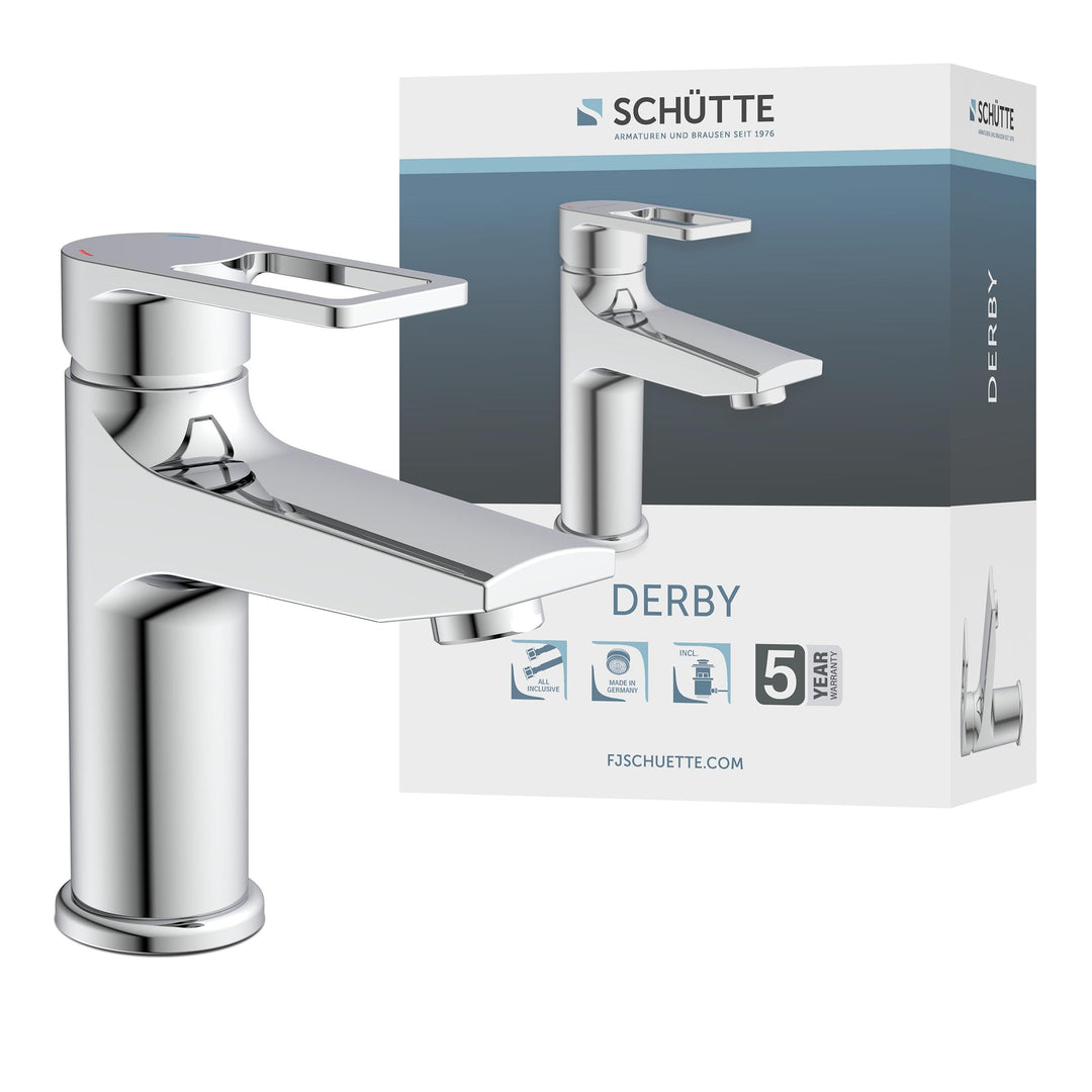 SCHÜTTE 32210 DERBY Wasserhahn Bad Chrom, Waschtischarmatur, Mischbatterie Waschbecken, moderner Ein