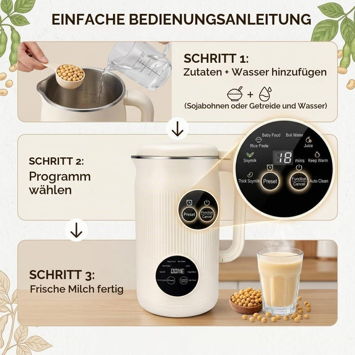 Sojamilch Hersteller 1200ml, Nussmilchmaschine 8 Modi, Automatische Mandelmilchmaschine mit Verzöger