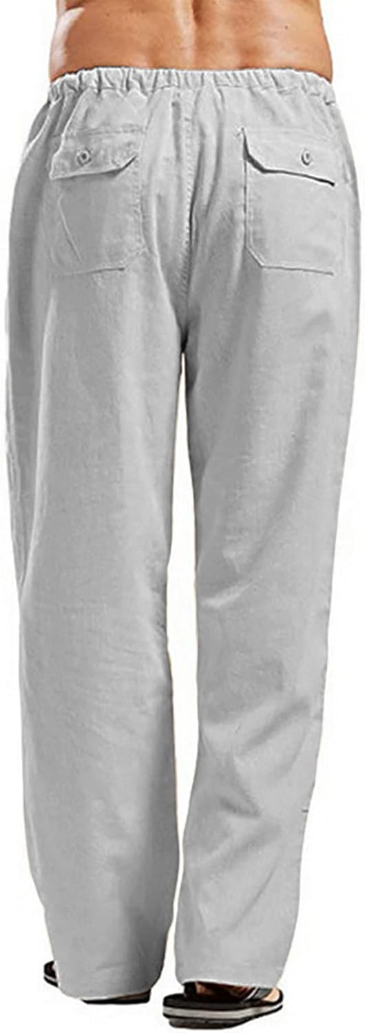 Sprifloral Herrenhose aus Leinen einfarbig entspannte Passform lässige Yogahose gerade Beine Hose S