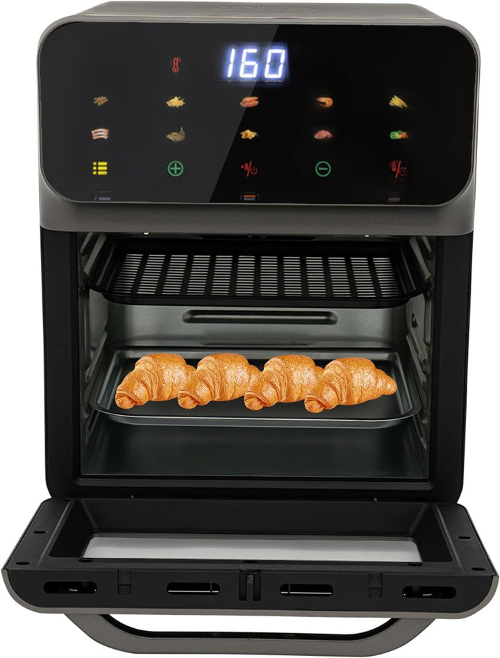 Heissluftfritteuse Backofen 13L Dörrautomat Minibackofen mit LED-Touchscreen, Ober-/Unterhitze, 15-6