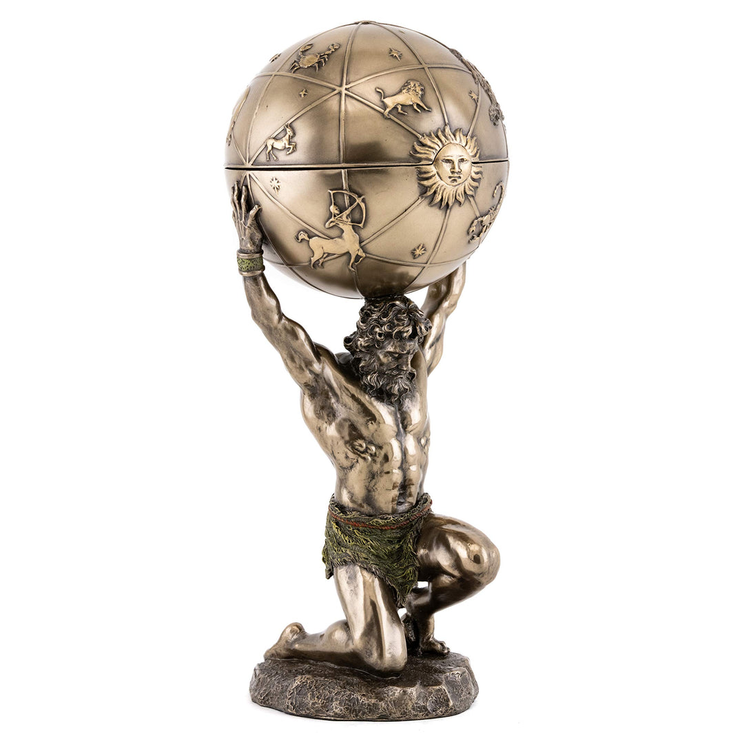 Atlas Skulptur H 31,8 cm Griechische Gott von Himmel und Astronomie Desktop Büro Statue mit versteck