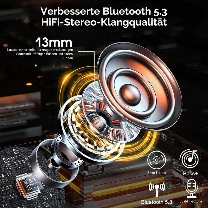 V5.3 Bluetooth Headset, Headset Kabellos Freisprech mit ENC Dual Geräuschunterdrückung Mic, 120 Std