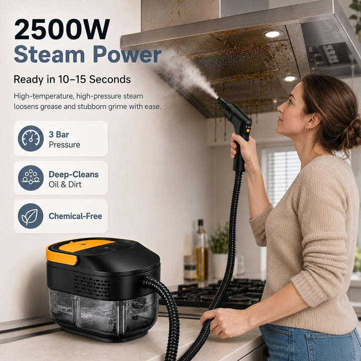 Dampfreiniger Handgerät,Steam Cleaner mit Trockenlaufschutz,3-Stufig Einstellbarer Dampfreiniger,15