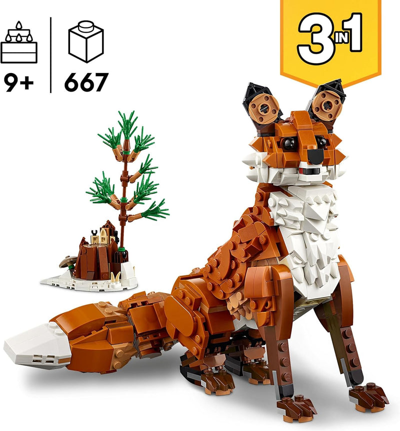 LEGO Creator Waldtiere: Rotfuchs, Tiere-Set mit Fuchs, Eule und Eichhörnchen Spielzeug, Tierfiguren