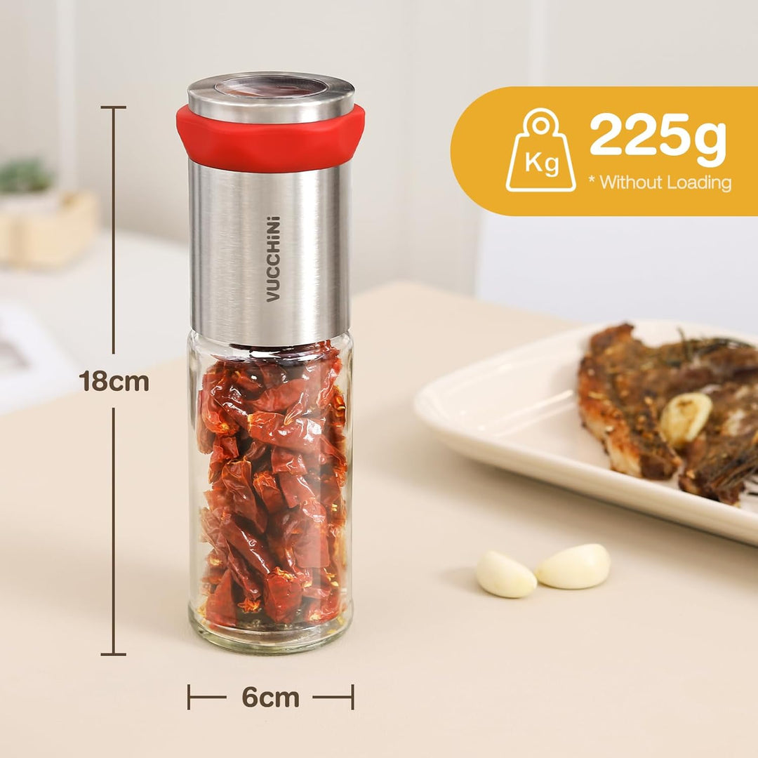 Vucchini Chilimühle ‌Nur für getrocknete Chilis | Edelstahl &amp; Glas,Chilischneider für grobe Gewürze