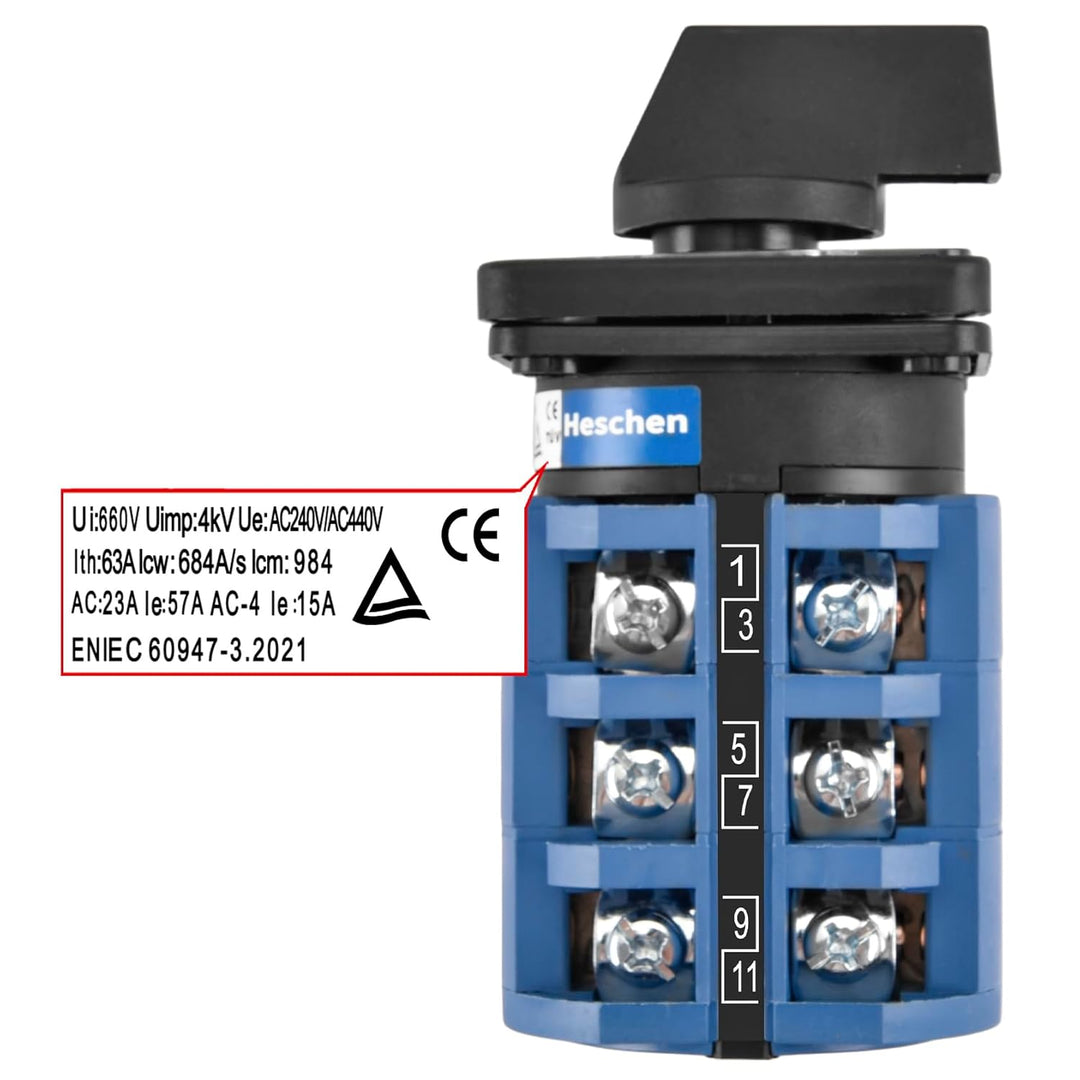 Heschen Universal-Rotationsschalter SZW26-63/D303.3, 660V 63A, Ein-/Aus-Schalter, 3 Phasen, 12 Klemm