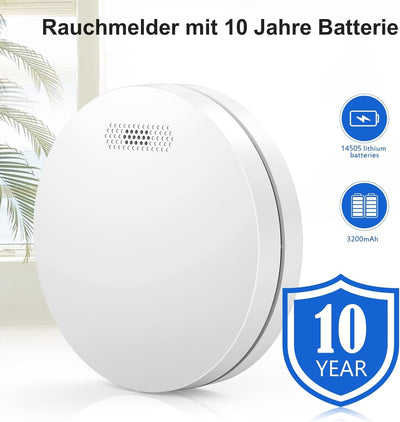 XINDUM Rauchmelder Vernetzt 6er Set Funkrauchmelder mit 10 Jahre Batterie Flach weiss Feueralarm Für