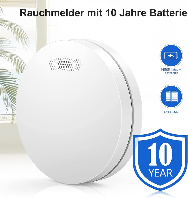 XINDUM Rauchmelder Vernetzt 6er Set Funkrauchmelder mit 10 Jahre Batterie Flach weiss Feueralarm Für