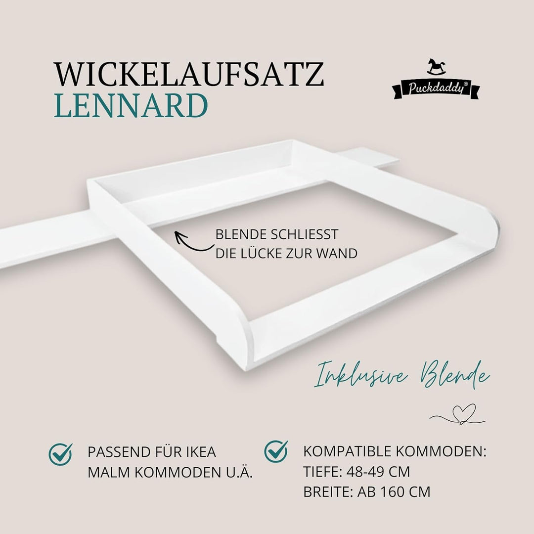 Puckdaddy Lennard | Wickelaufsatz kompatibel mit IKEA Malm Kommoden u.Ä. | 159,5x78x10 cm | Wickelau