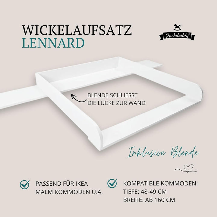 Puckdaddy Lennard | Wickelaufsatz kompatibel mit IKEA Malm Kommoden u.Ä. | 159,5x78x10 cm | Wickelau