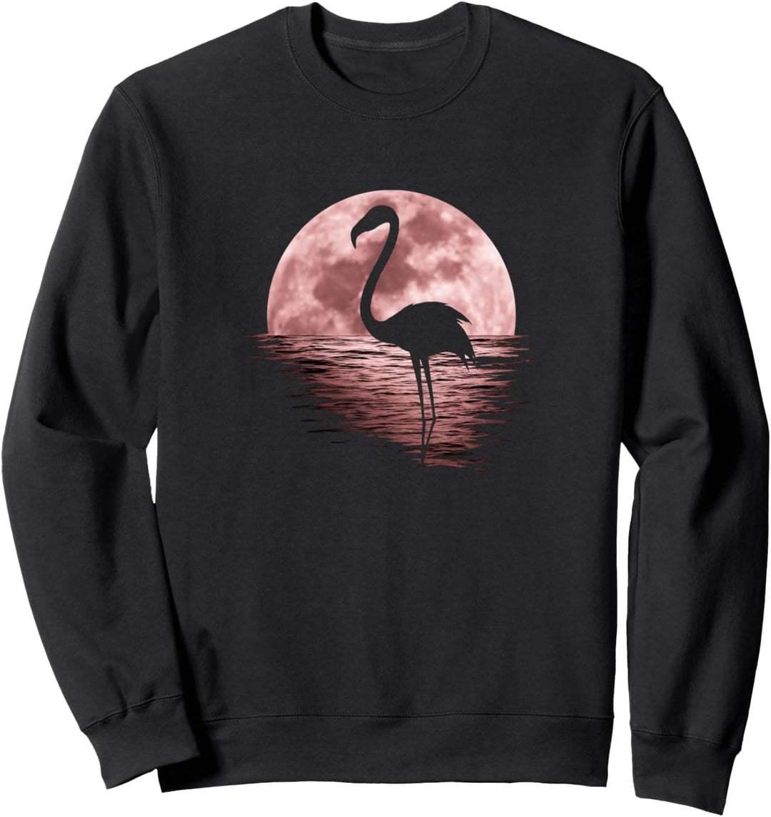 Romantisch roter Vollmond am Meer Flamingo Sweatshirt