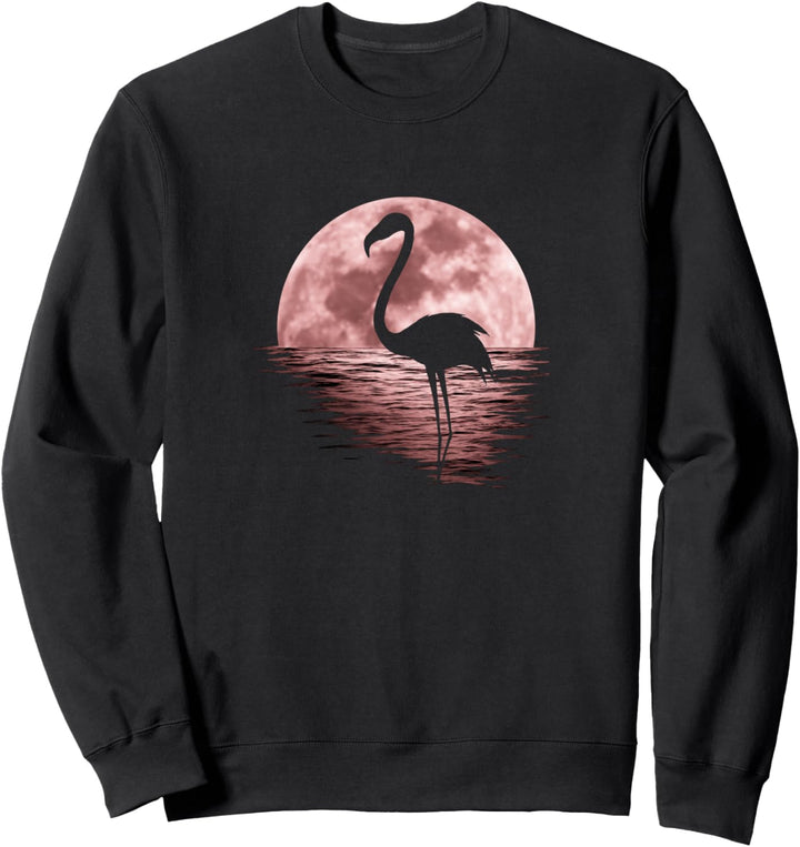 Romantisch roter Vollmond am Meer Flamingo Sweatshirt