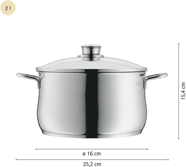 WMF Diadem Plus Kochtopf klein 16 cm, Glasdeckel, Fleischtopf Induktion 2l, Cromargan Edelstahl poli