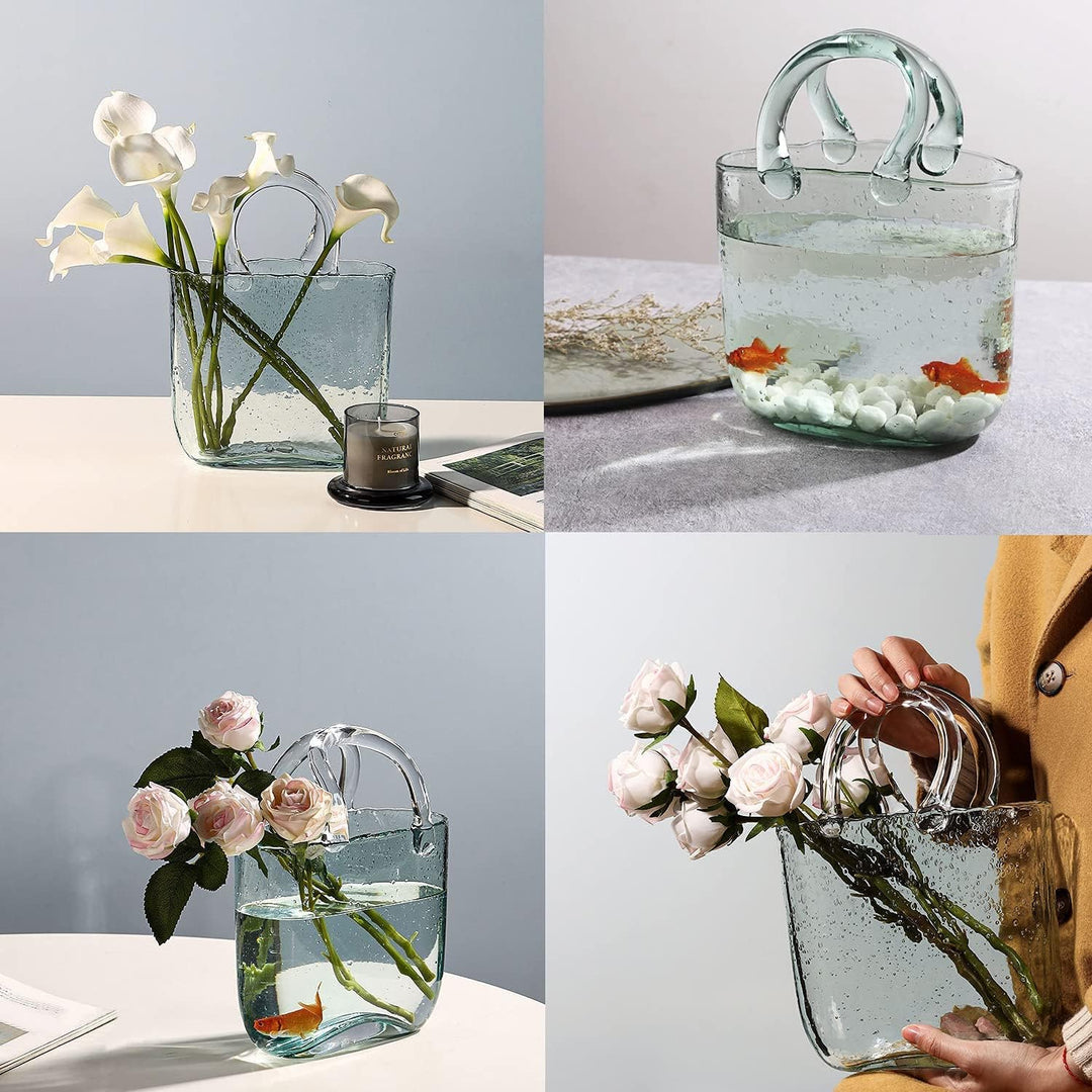 Candora Tasche Glasvasen für Dekor Kreative Bubble Handtasche Blumenvase Desktop Glaskorb Vase Mini