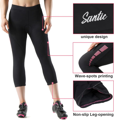 Santic Fahrradhose Damen Gepolstert 3/4 Radlerhose Damen mit Sitzpolster Radhose Damen 3/4 mit Polst