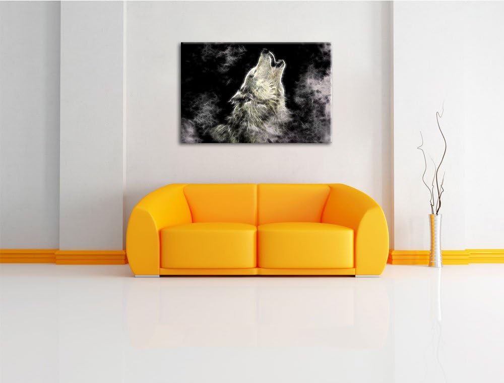 Dark Heulender Wolf Kunst Deluxe Format: 100x70 cm auf Leinwand, XXL riesige Bilder fertig gerahmt m