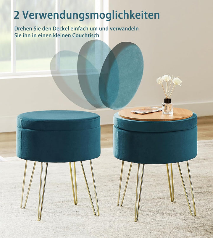 Zedelmaier Runder Sitzhocker Schminktisch Hocker Ottoman Gepolsterter Hocker Abnehmbarer Bezug Metal