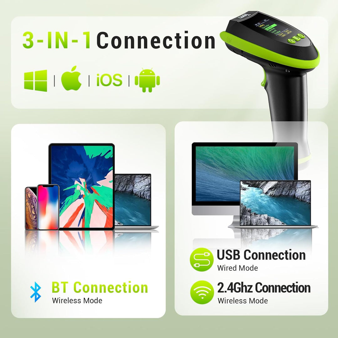 Tera Barcode-Scanner Wireless 2D mit Ständer: Pro-Version mit digitalem Einstellungsbildschirm und T