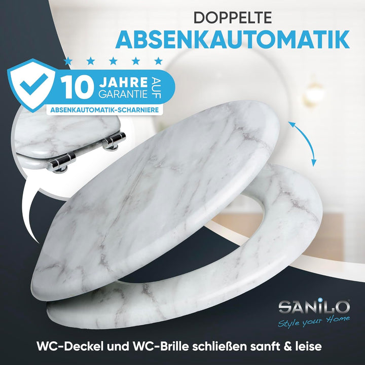 WC Sitz mit Absenkautomatik, hochwertige Oberfläche, einfache Montage, stabile Scharniere, Marmor