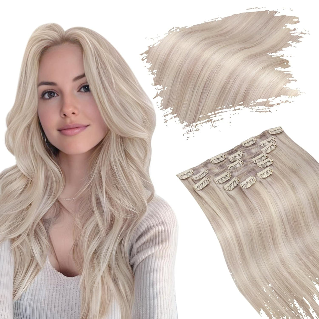 Ugeat Clip in Hair Extensions Echthaar Einzelne Tressen 45cm 120 Gramm Clip Extensions Echthaar Gest
